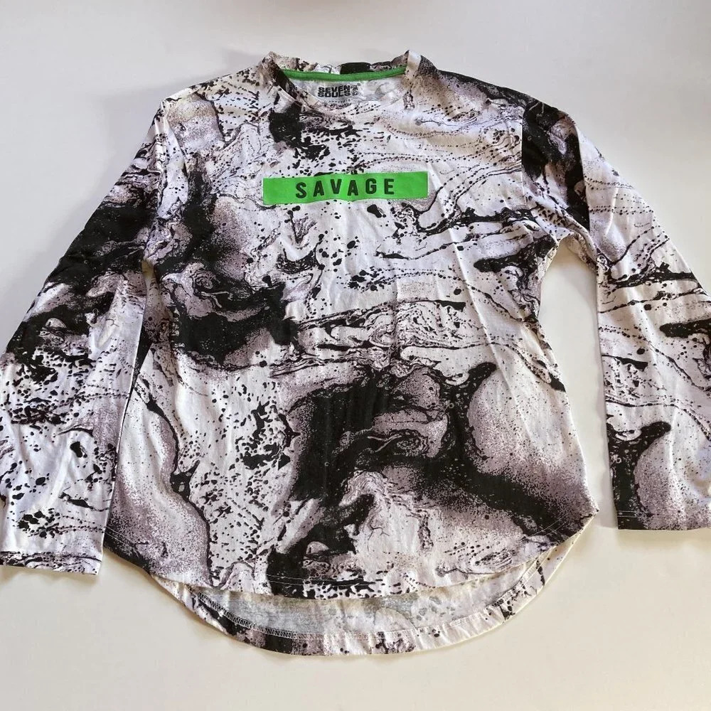 Seven Souls Men's Crew Neck Long Sleeve‎ Cotton Graphic T-Shirt, SAVAGE, Large